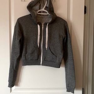 Dark grey, crop top hoodie with zipper and a hood
